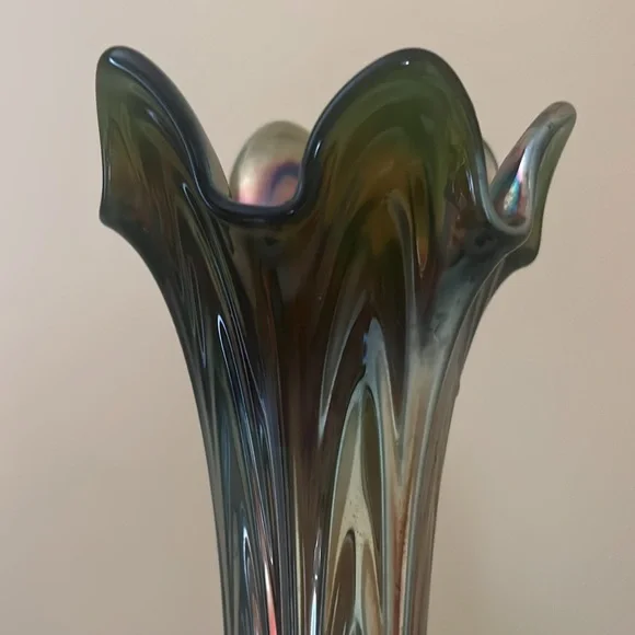 Fenton Carnival Glass 11” Vase With Green base